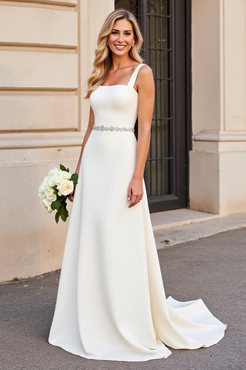 Simple lvory A Ligne Spaghetti Straps Robe de mariée longue